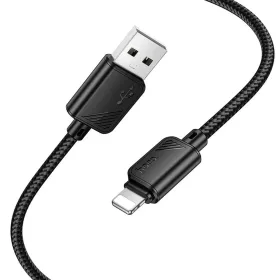   iPhone 8pin gyorstöltő adatkábel, szövettel fonott, fekete, 1M, 2.4A, Hoco X113