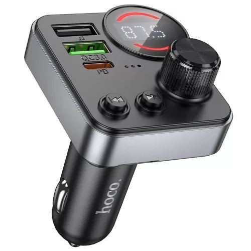 Bluetooth FM transmitter, 2xUSB / 1xType-C, QC3.0 / PD 48W, BT5.4, fekete, HOCO E86 