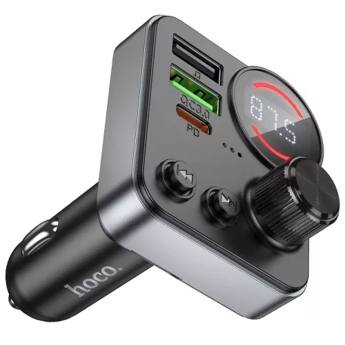 Bluetooth FM transmitter, 2xUSB / 1xType-C, QC3.0 / PD 48W, BT5.4, fekete, HOCO E86 