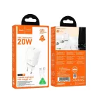 Hálózati töltőfej 1x Type-C + Type-C - Type-C adatkábel, PD / QC, 20W, fehér, Hoco N60