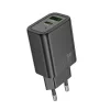 Hálózati töltőfej 1xUSB / 1xType-C, QC 3.0 / PD 3A / 20W, GaN, fekete, Hoco N61