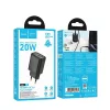 Hálózati töltőfej 1xUSB / 1xType-C, QC 3.0 / PD 3A / 20W, GaN, fekete, Hoco N61