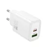 Hálózati töltőfej 1xUSB / 1xType-C, QC 3.0 / PD 3A / 20W, GaN, fehér, Hoco N61