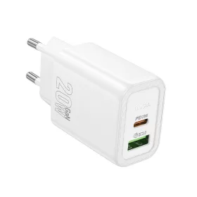   Hálózati töltőfej 1xUSB / 1xType-C, QC 3.0 / PD 3A / 20W, GaN, fehér, Hoco N61