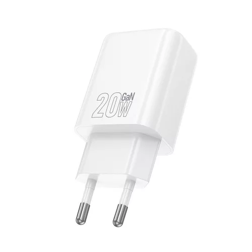 Hálózati töltőfej 1xUSB / 1xType-C, QC 3.0 / PD 3A / 20W, GaN, fehér, Hoco N61