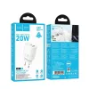 Hálózati töltőfej 1xUSB / 1xType-C, QC 3.0 / PD 3A / 20W, GaN, fehér, Hoco N61