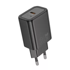   Univerzális hálózati gyors töltőfej, 1xType-C, PD3.0 / QC3.0 / 30W / 3A, fekete, Hoco N62 Gentle