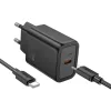 Hálózati töltőfej 1x Type-C + Type-C - Type-C adatkábel, PD 30W, QC 3.0, fekete, Hoco N62
