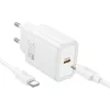 Hálózati töltőfej 1x Type-C + Type-C - Type-C adatkábel, PD 30W, QC 3.0, fehér, Hoco N62