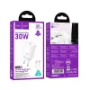 Hálózati töltőfej 1x Type-C + Type-C - Type-C adatkábel, PD 30W, QC 3.0, fehér, Hoco N62