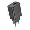Hálózati gyors töltőfej, 1xType-C / 1xUSB, PD + QC 3A / 30W, fekete, Hoco N63