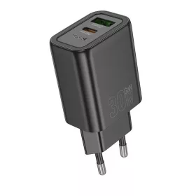   Hálózati gyors töltőfej, 1xType-C / 1xUSB, PD + QC 3A / 30W, fekete, Hoco N63