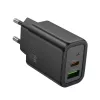 Hálózati gyors töltőfej, 1xType-C / 1xUSB, PD + QC 3A / 30W, fekete, Hoco N63