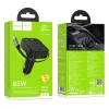 Szivartöltő fej 1xType-C / 1x USB csatlakozó, Type-C kábel, PD 35W, QC3.0, 0.65M, fekete, Hoco NZ18