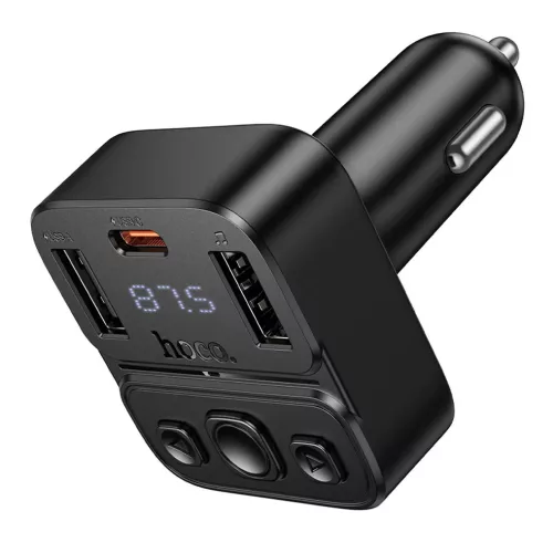Bluetooth FM transmitter, 2xUSB / 1xType-C, QC3.0 / PD 20W, BT5.4, fekete, HOCO E87