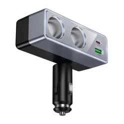   3in1-ben autós töltő és szivargyújtó elosztó (240W), 1xUSB / 1xType-C, 2x szivargyújtó aljzat, PD 30W / QC3.0, Hoco Z65B