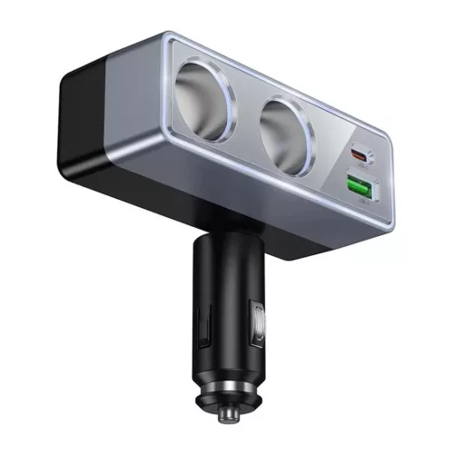 3in1-ben autós töltő és szivargyújtó elosztó (240W), 1xUSB / 1xType-C, 2x szivargyújtó aljzat, PD 30W / QC3.0, Hoco Z65B