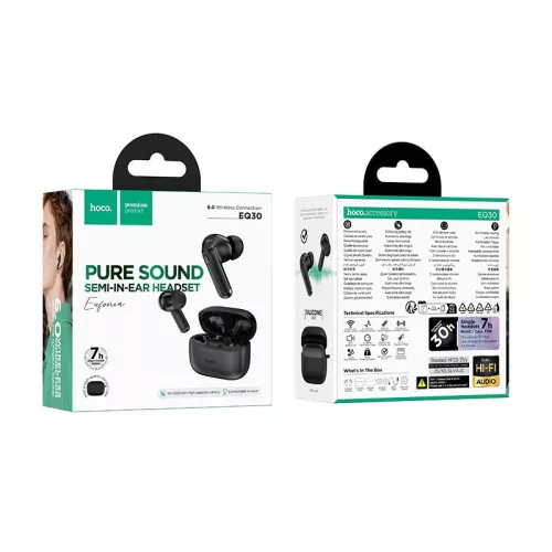 Stereo bluetooth headset vezeték nélküli töltőtokkal, TWS, BT6.0, fekete, Hoco EQ30