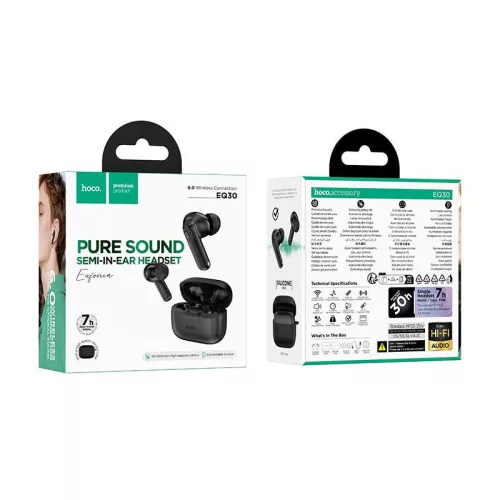 Stereo bluetooth headset vezeték nélküli töltőtokkal, TWS, BT6.0, fekete, Hoco EQ30