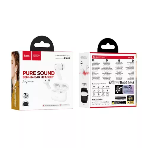 Stereo bluetooth headset vezeték nélküli töltőtokkal, TWS, BT6.0, fehér, Hoco EQ30