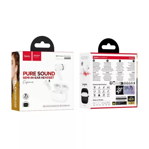 Stereo bluetooth headset vezeték nélküli töltőtokkal, TWS, BT6.0, fehér, Hoco EQ30