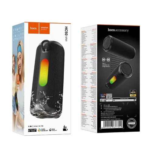 Bluetooth hangszóró, 8W, fekete, RGB led, Hoco HC50