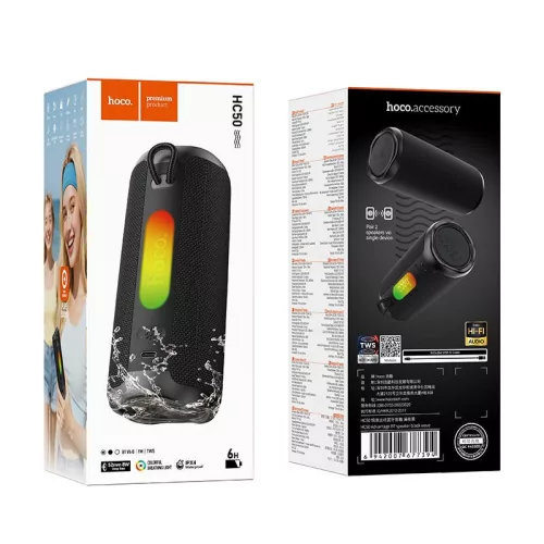Bluetooth hangszóró, 8W, fekete, RGB led, Hoco HC50
