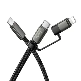   2in1 Type-C - Type-C / iPhone 8pin adatkábel, lapított, 60W / 3A, 1M, fekete, Hoco X125