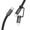 2in1 Type-C - Type-C / iPhone 8pin adatkábel, lapított, 60W / 3A, 1M, fekete, Hoco X125