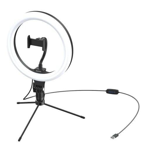 Asztali telefontartó selfie állvány LED körfénnyel, fekete, Baseus CRZB10-A01
