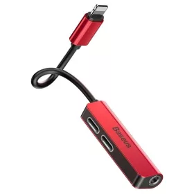   3in1 audio / HF adapter, iPhone 8pin - 2X iPhone 8pin / 3,5mm jack, piros-fekete, Baseus CALL52-91