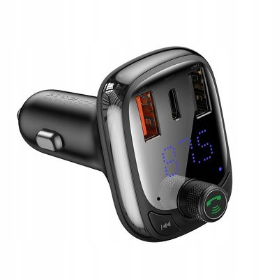 Baseus CCTM-B01 fekete bluetooth FM transmitter szivargyújtó töltővel (2X USB) 5A