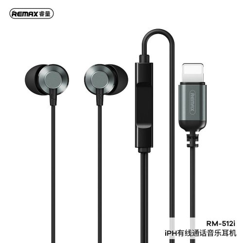 Remax RM-512i szürke hangerőszabályzós stereo headset iPhone 8pin csatlakozóval