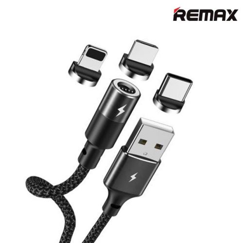 Remax Zigie RC-102m micro usb fekete szövet mágneses adatkábel fém csatlakozóval 3A 1,2m