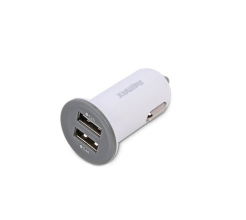 Szivartöltő fej, 2x USB, 2.1A, fehér, Remax 