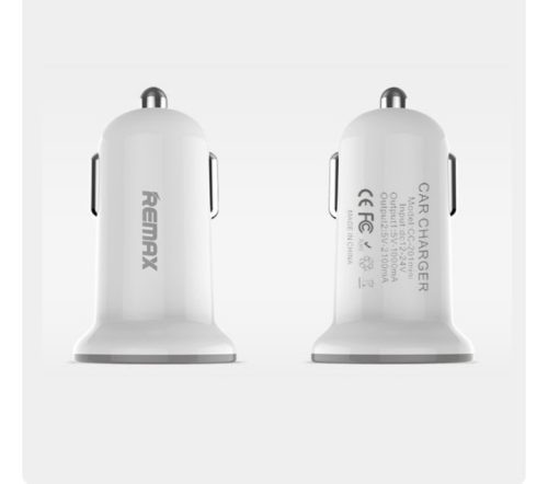 Szivartöltő fej, 2x USB, 2.1A, fehér, Remax 