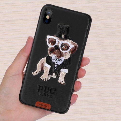 Remax RM-1647 iPhone X XS (5,8") fekete kutyás hátlap tok "Pug love"