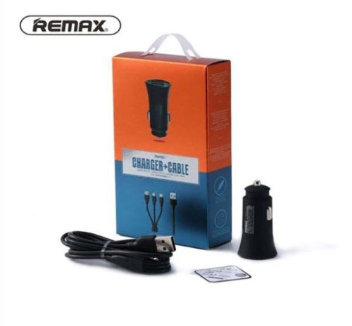 Remax RCC217 fekete 2USB szivartöltőfej 2.4A + 3in1 micro usb + Type-C + iPhone 8pin adatkábel