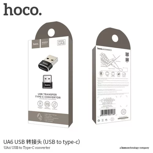 Type-C - USB-A 2.0 OTG adapter, fekete, Hoco UA6
