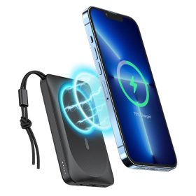   Magsafe power bank, mágneses, 1x USB /1xType-C, 1x Lightning, 10000 mAh, 20W / 2A, fekete, Veger MagOn (W1151)