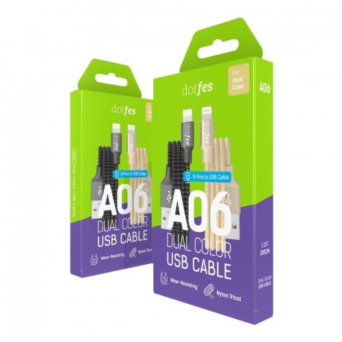 Dotfes A06M micro USB arany prémium adatkábel fém csatlakozóval 2.5A 1m