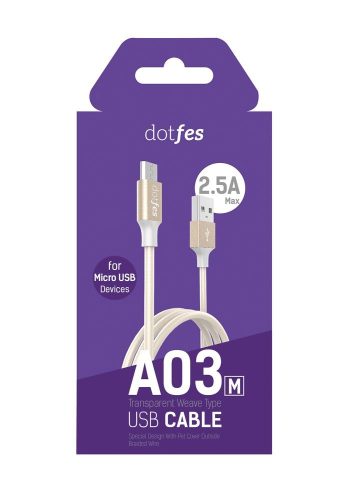 Dotfes A03m micro USB szürke prémium szövet adatkábel fém csatlakozóval 2.5A 1m