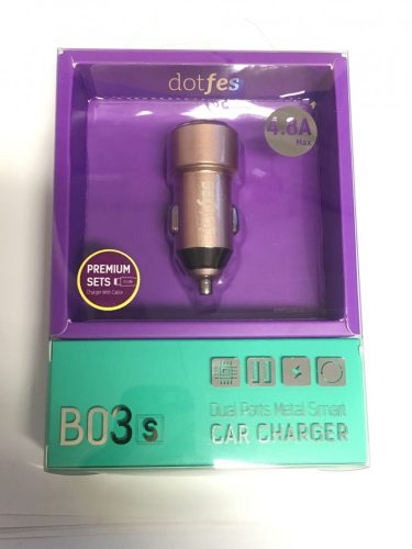 Dotfes B03S rose gold prémium fém szivartöltő fej 2USB max 4.8A lightning kábellel