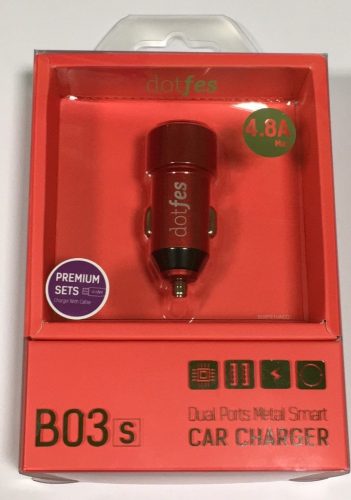 Dotfes B03S piros prémium fém szivartöltő fej 2USB max 4.8A lightning kábellel