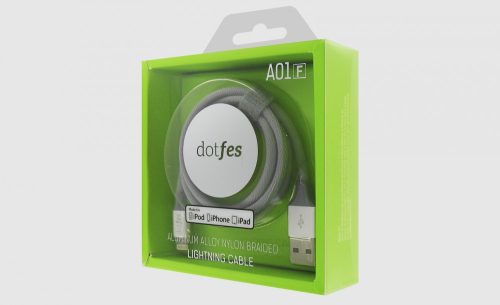 Dotfes A01F iPhone 8pin ezüst prémium adatkábel fém csatlakozóval 2.5A 1m MFI engedéllyel