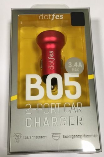 Dotfes B05M piros prémium fém szivartöltő fej 2USB max 3.4A micro USB kábellel