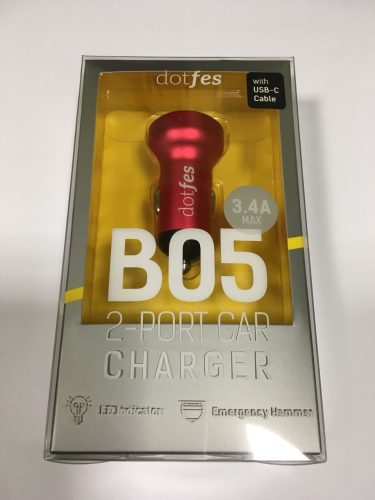 Dotfes B05T piros prémium fém szivartöltő fej 2USB max 3.4A Type-C kábellel