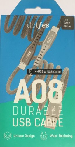 Dotfes A08M micro USB szürke prémium adatkábel fém csatlakozóval 2.1A