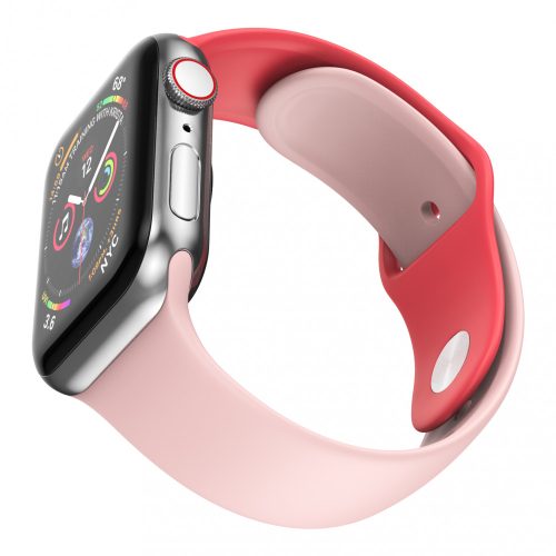 Apple Watch okosóra szilikon szíj, 38/40mm, S/M méret, pink + piros, Dotfes S03