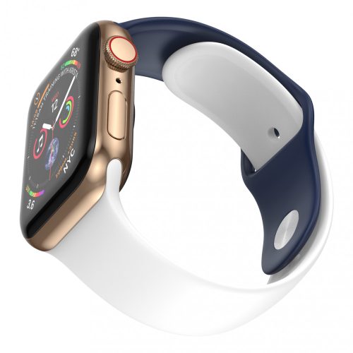 Apple Watch okosóra szilikon szíj, 42/44mm, M/L méret, fehér + sötétkék, Dotfes S03